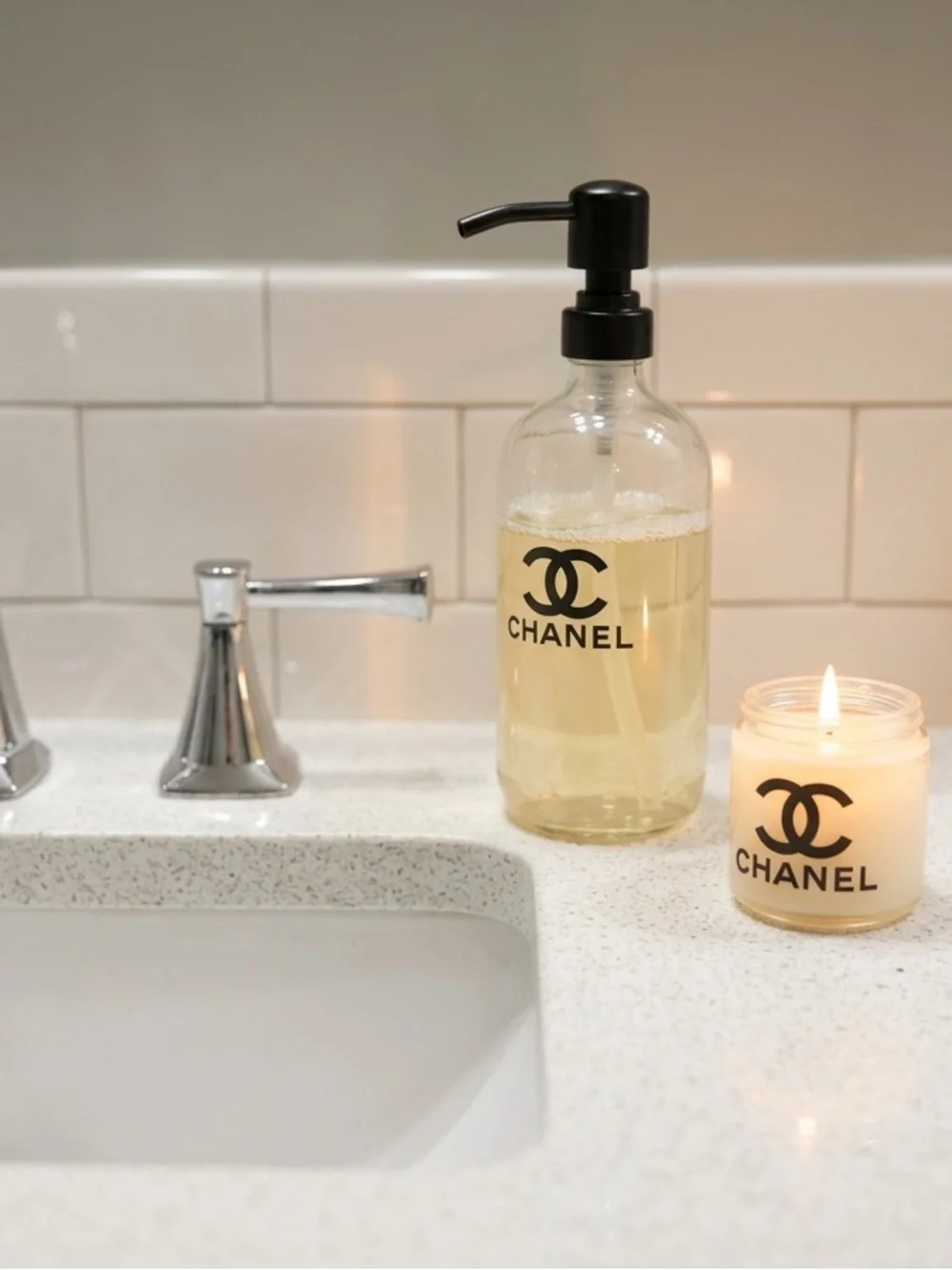 ChaneI Black-Logo on 4oz White Frosted Glass Jar Candle 🕯️